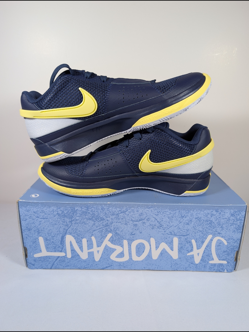 Nike JA Morant 1 Men’s Navy and Yellow FQ4796 402 Size 7.5 BOX NO LID